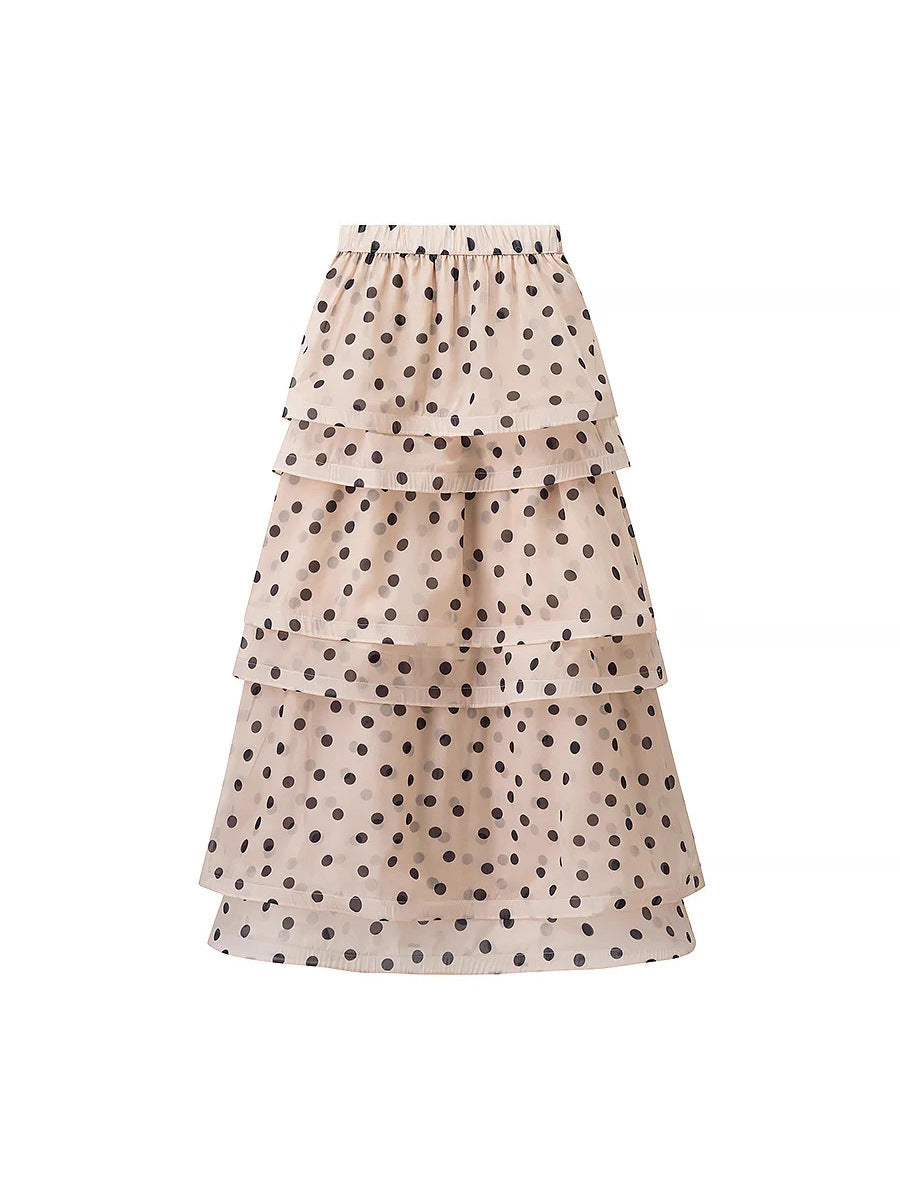 Women's maxi skirt with voluminous ruffles and polka dots NOVAE