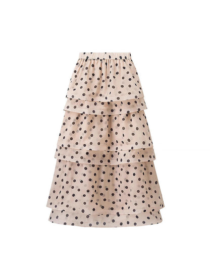Women's maxi skirt with voluminous ruffles and polka dots NOVAE
