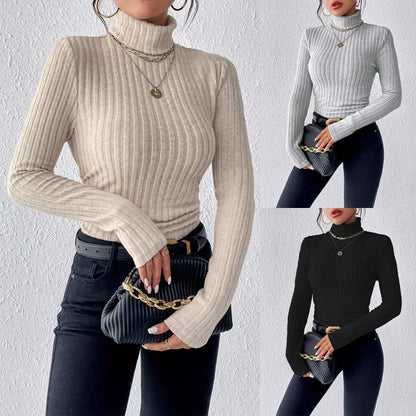 Women's Ribbed Knit Turtleneck Top with Long Sleeves NOVAE