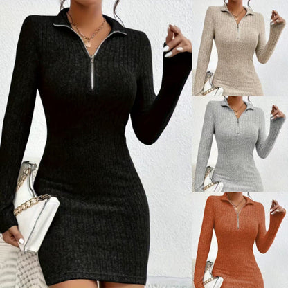 Women's high-quality knit dress with zipper and long sleeves NOVAE