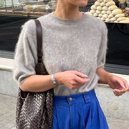 Women's fluffy short-sleeved sweater in an elegant design NOVAE