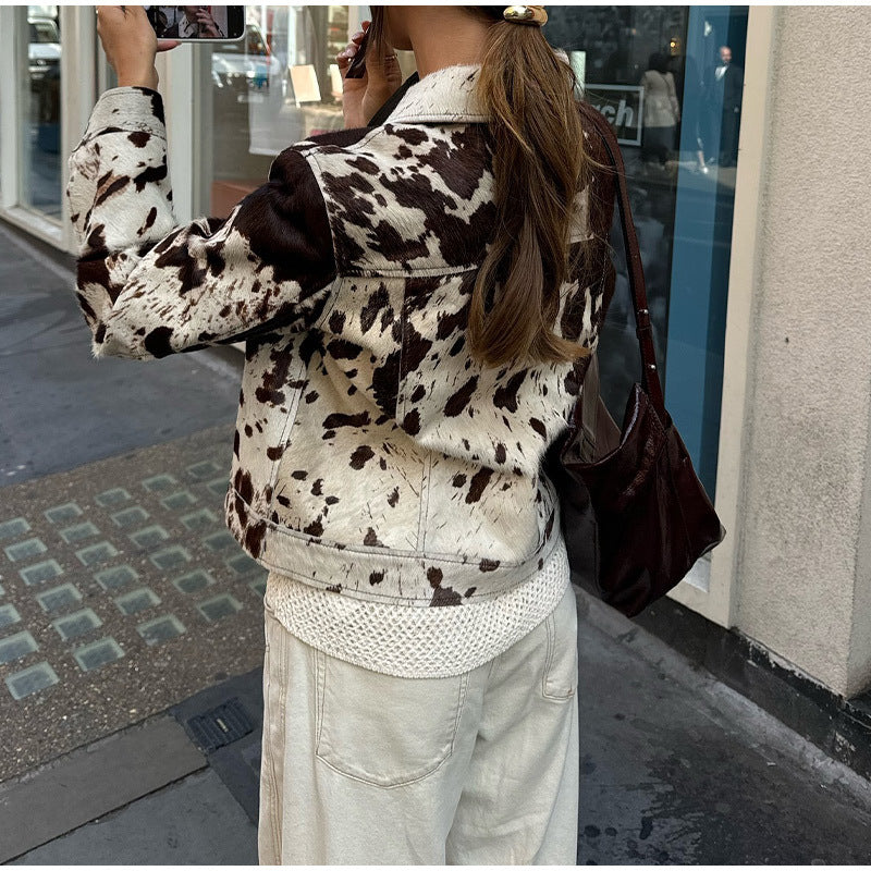 Women's trendy denim jacket in a modern cowhide design NOVAE