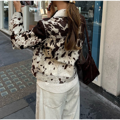 Women's trendy denim jacket in a modern cowhide design NOVAE