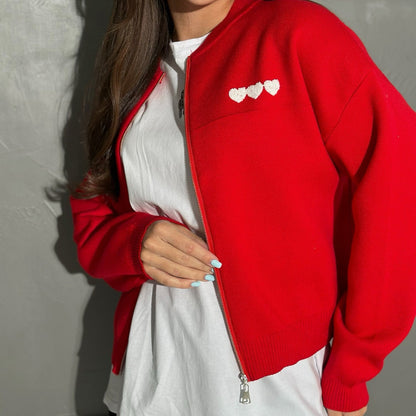 Women's casual short-sleeved cardigan with heart appliqués NOVAE