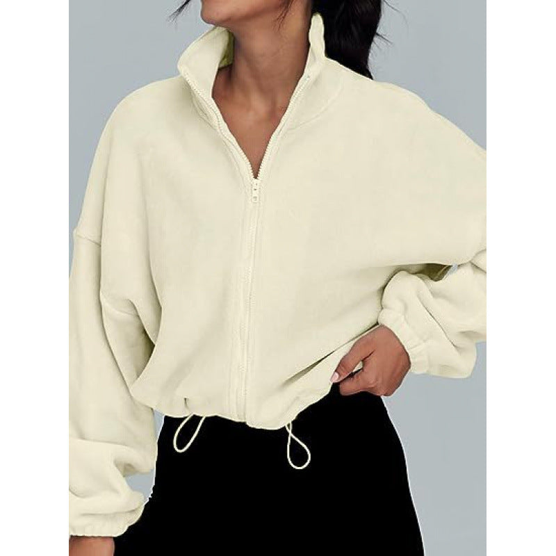 Women's trendy oversized zip-up sweater with high collar and drawstring NOVAE