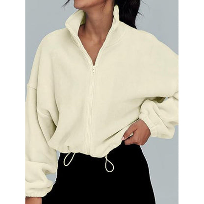 Women's trendy oversized zip-up sweater with high collar and drawstring NOVAE