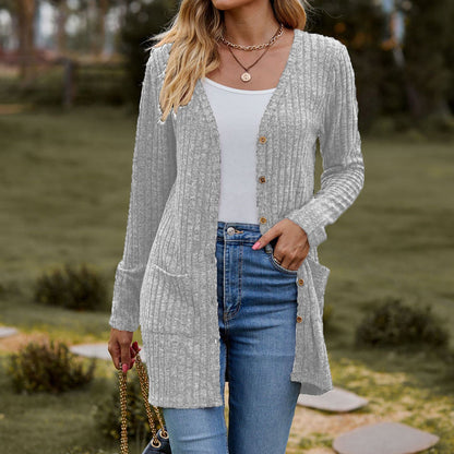 Women's cardigan with long sleeves and practical pockets NOVAE