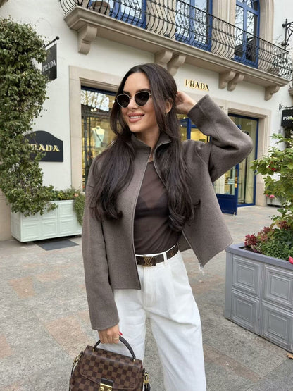 Women's contemporary transitional jacket with high-quality stand-up collar and full-length zipper NOVAE