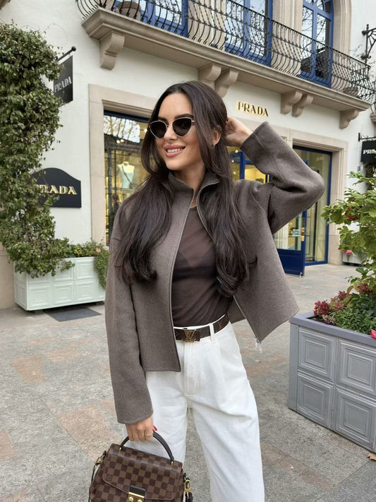 Women's contemporary transitional jacket with high-quality stand-up collar and full-length zipper NOVAE