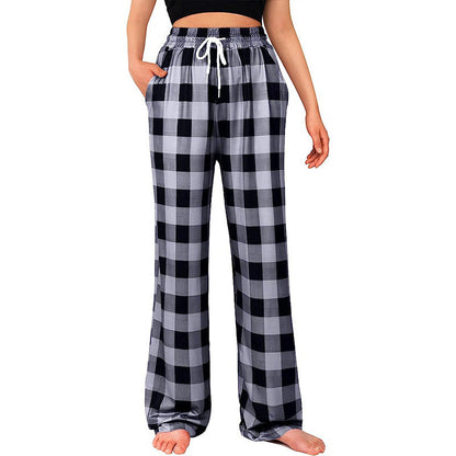 Women's Comfortable Checkered Trousers with Elastic Waistband and Side Pockets NOVAE