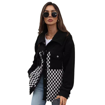 Women's Fashionable Checkered Overshirt Jacket NOVAE