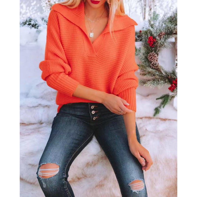 Women's fashionable sweater with wide collar and ribbed texture NOVAE