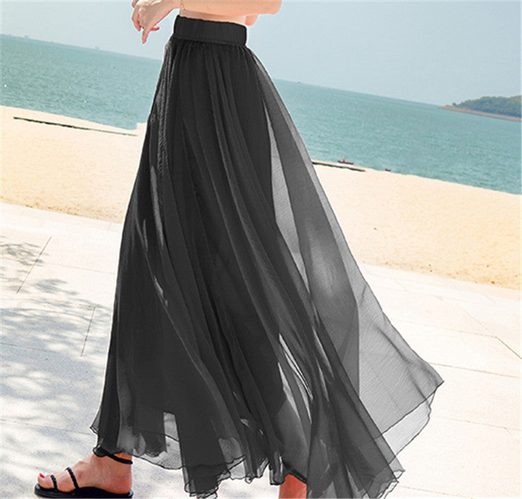 Women's Long, Flowing Chiffon Skirt with Elastic Waistband NOVAE