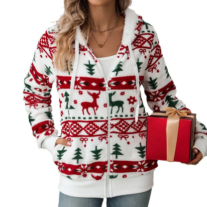 Women's Cozy Hooded Sweater with Festive Motif NOVAE
