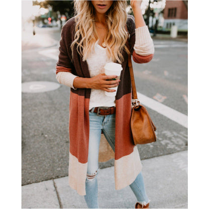 Women's casual knit cardigan with modern color block details and long sleeves NOVAE