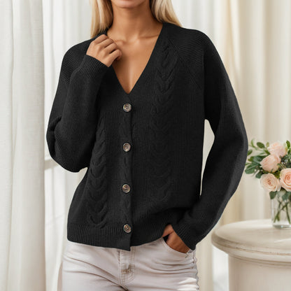 Women's cardigan with V-neck and trendy cable knit pattern NOVAE