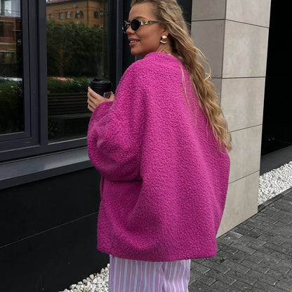 Women's oversized fleece jacket with a cozy lining and fashionable cut NOVAE