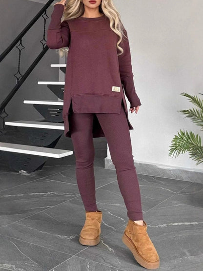 Women's Casual Long-Sleeve Sweatshirt Set with Asymmetrical Cut and Practical Pockets NOVAE