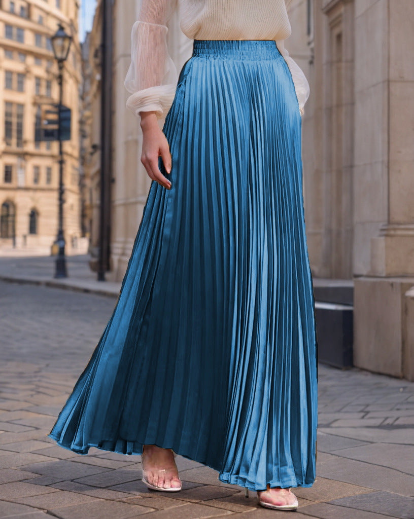 Women's pleated maxi skirt with elastic waistband and flowing cut NOVAE