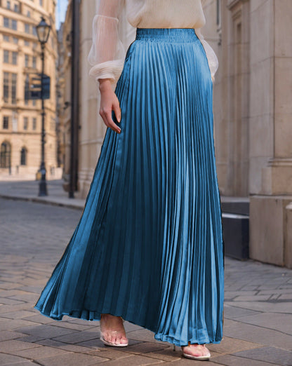 Women's pleated maxi skirt with elastic waistband and flowing cut NOVAE