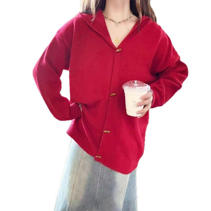 Women's stylish cardigan with hood and decorative buttons NOVAE