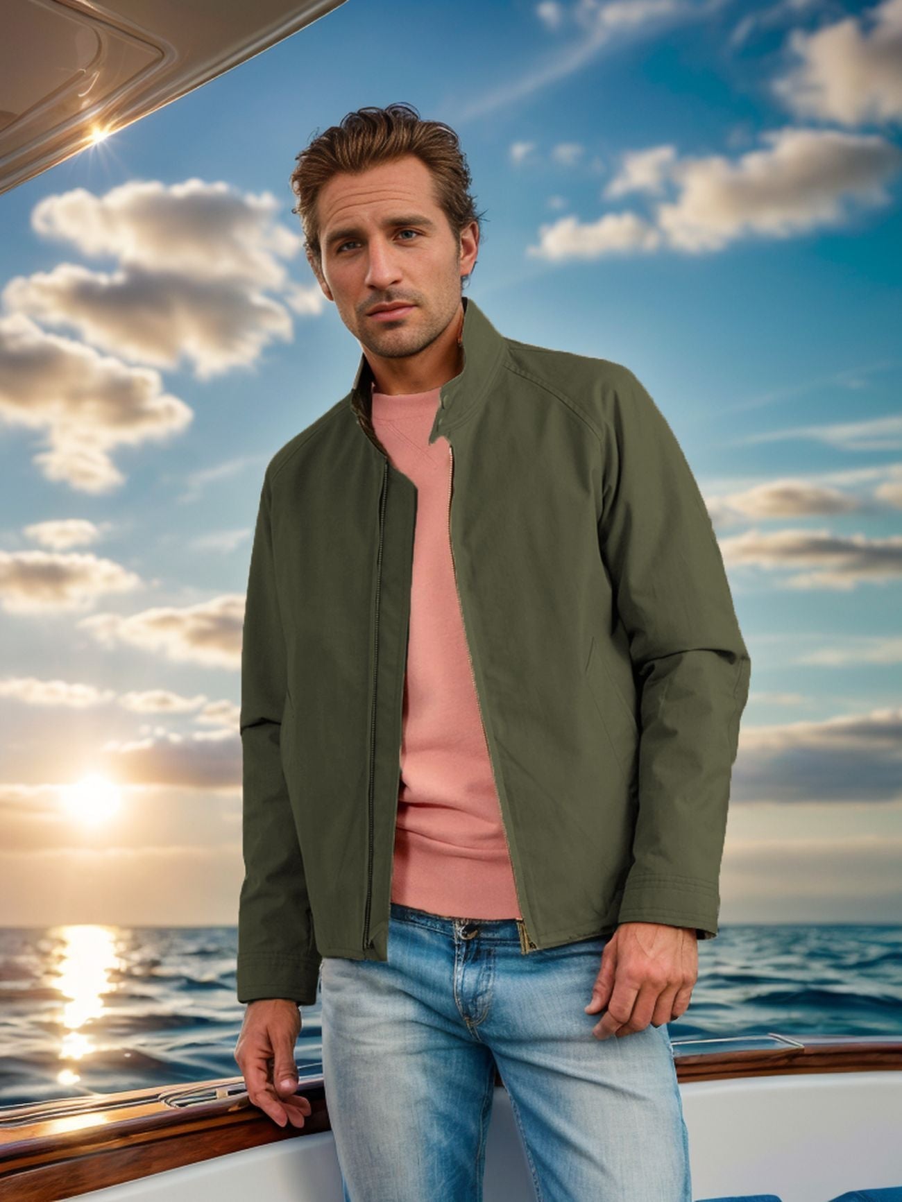 Men's modern bomber jacket with innovative stand-up collar NOVAE