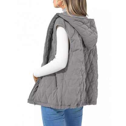 Women's quilted vest with hood and side zip pockets NOVAE