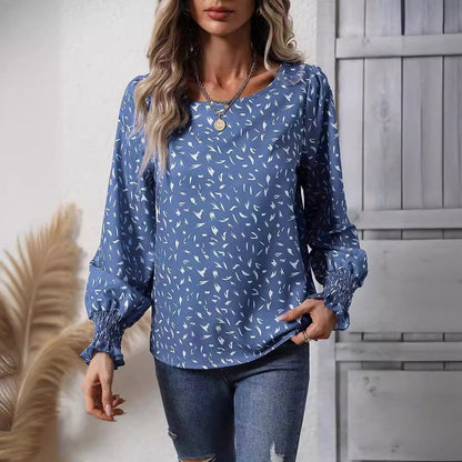 Women's elegant blouse with sophisticated puff sleeves and delicate pattern NOVAE