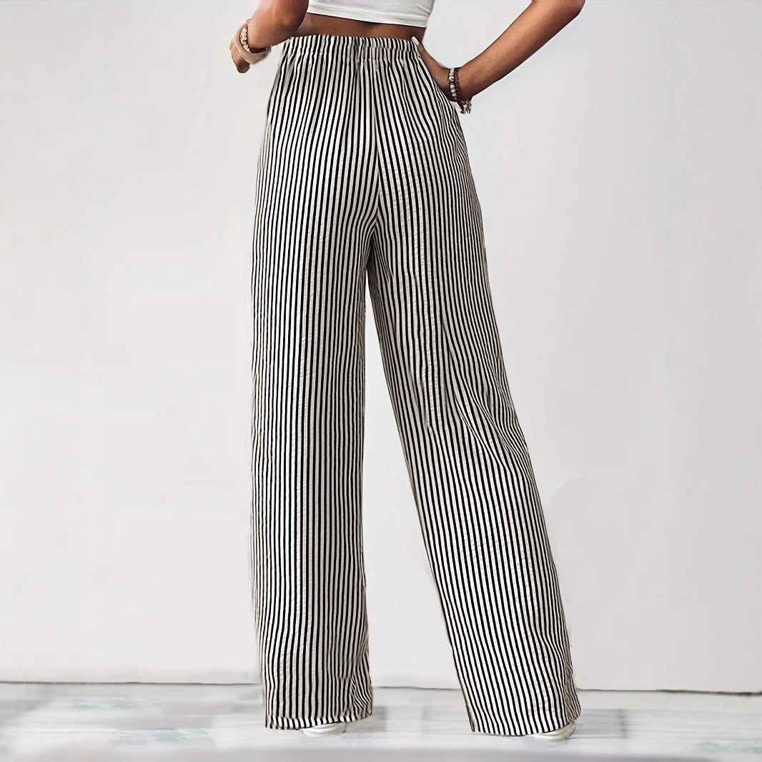 Women's wide-leg striped trousers with elasticated waistband and pockets NOVAE