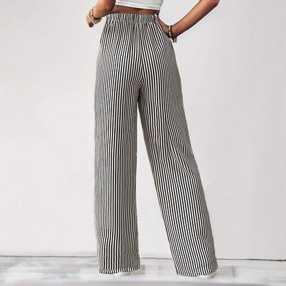 Women's wide-leg striped trousers with elasticated waistband and pockets NOVAE