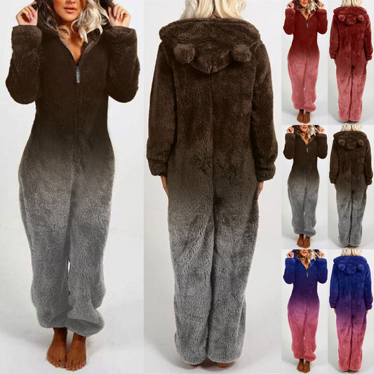 Women's Fleece Onesie with Hood and Gradient Design NOVAE