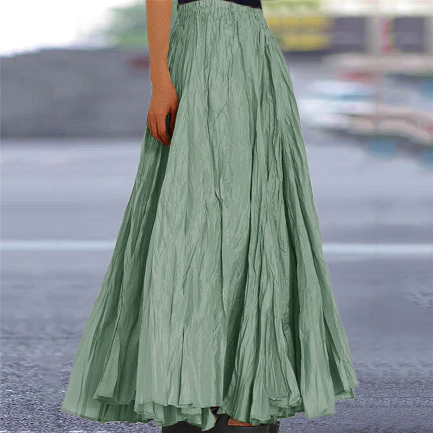 Women's long, flowing skirt with elastic waistband and modern texture NOVAE