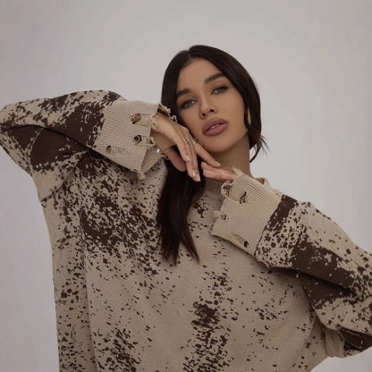 Women's casual knit sweater with fashionable ripped details NOVAE