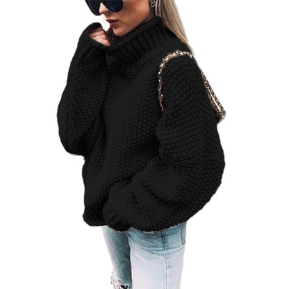 Women's chunky knit sweater with high collar and relaxed fit NOVAE