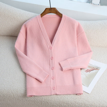 Women's cardigan with V-neck and fine rib texture NOVAE