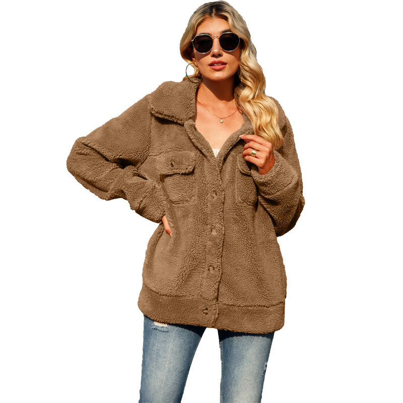Women's plush cabin jacket with practical pockets and soft lining NOVAE
