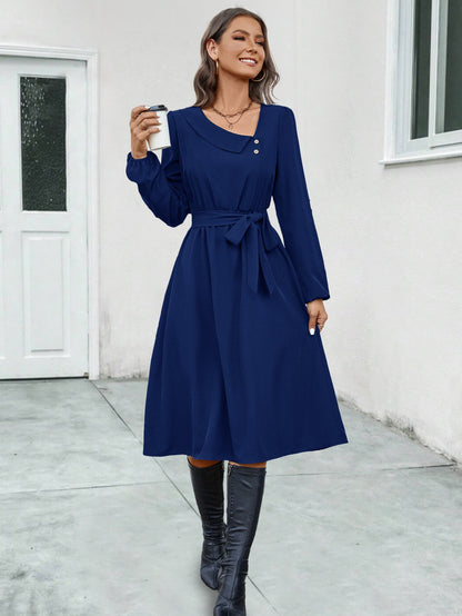 Women's midi dress with a tailored cut and elegant button details NOVAE