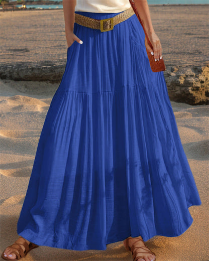 Women's wide-flared maxi skirt with elegant pleats and practical pockets NOVAE