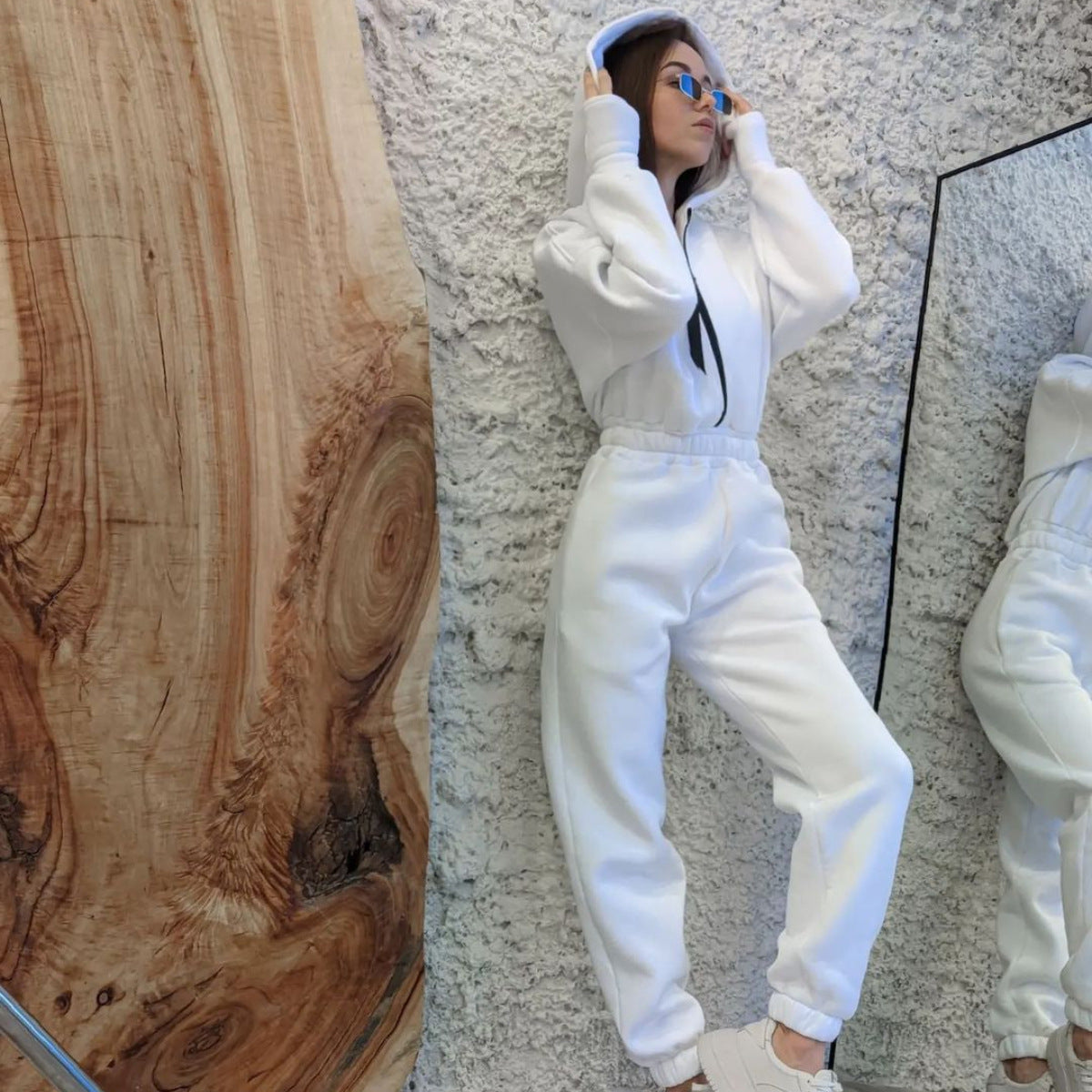 Women's Comfortable Hooded Suit with Elastic Waistband and Full-Length Zipper NOVAE