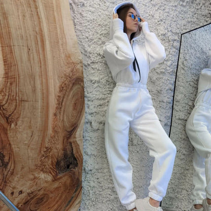 Women's Comfortable Hooded Suit with Elastic Waistband and Full-Length Zipper NOVAE