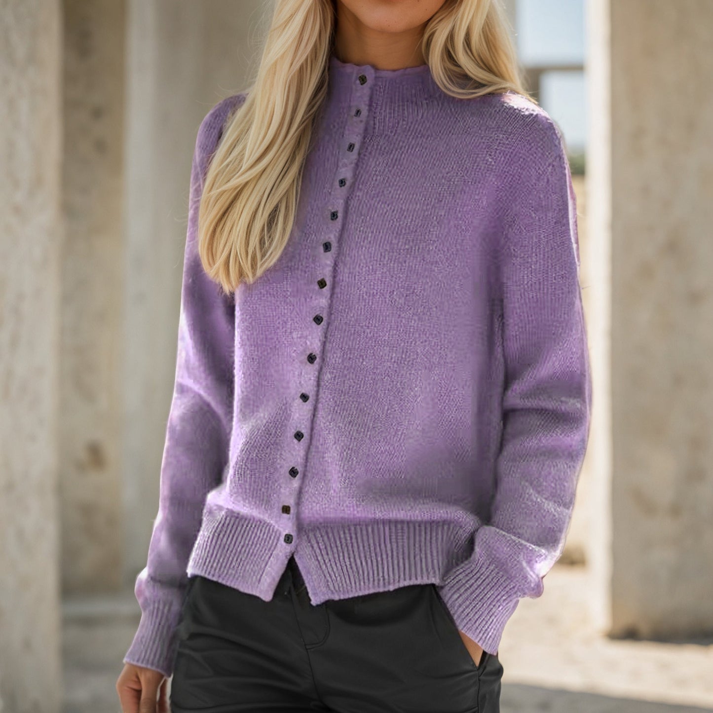 Women's cardigan with decorative buttons and high collar NOVAE