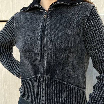 Women's short-sleeved cardigan with zipper and ribbed texture NOVAE