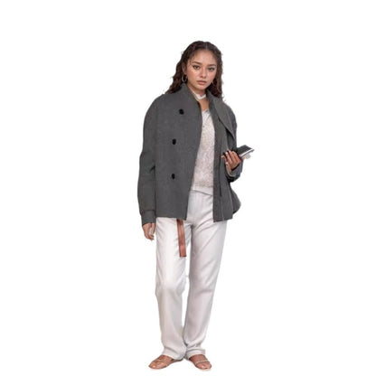 Women's fashionable short jacket with double-breasted button closure and casual sleeves NOVAE