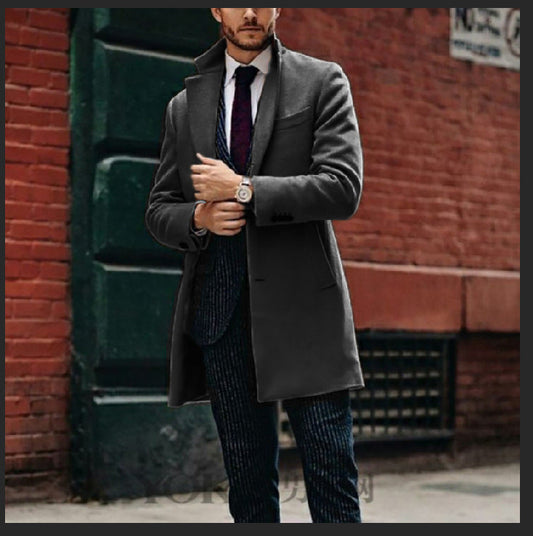 Men's elegant wool coat with stylish lapel and practical side pockets NOVAE