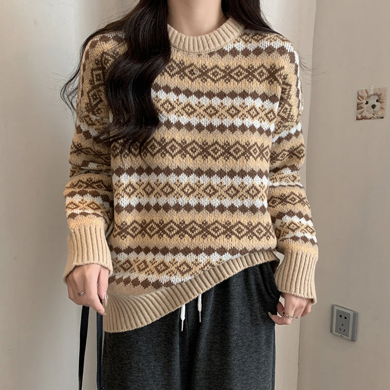Women's sweater with geometric Norwegian pattern and relaxed fit NOVAE