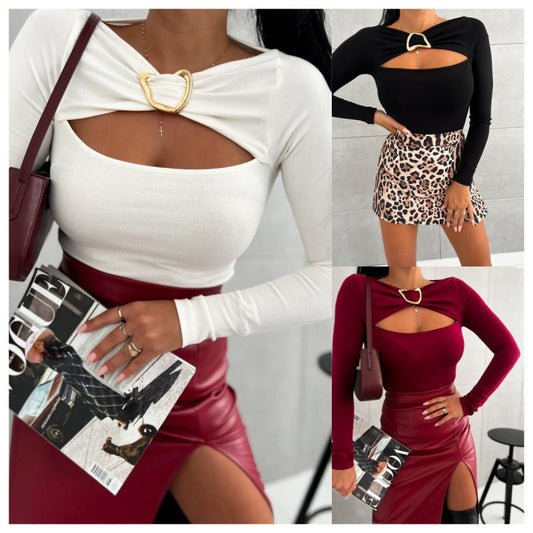 Women's top with elegant cut-out and long sleeves NOVAE