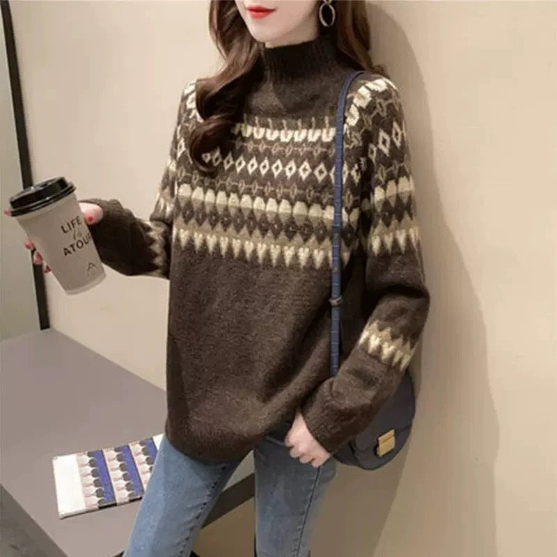 Women's fashionable sweater with geometric Fair Isle pattern NOVAE