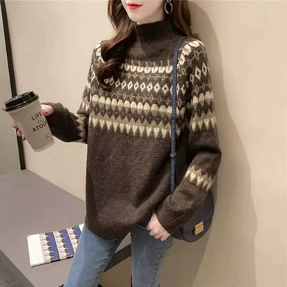 Women's fashionable sweater with geometric Fair Isle pattern NOVAE