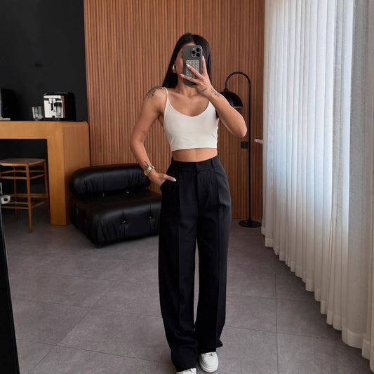 Women's high-waisted, straight-leg trousers NOVAE