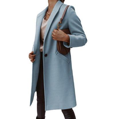 Women's elegant long coat made of a high-quality wool blend with classic lapels NOVAE